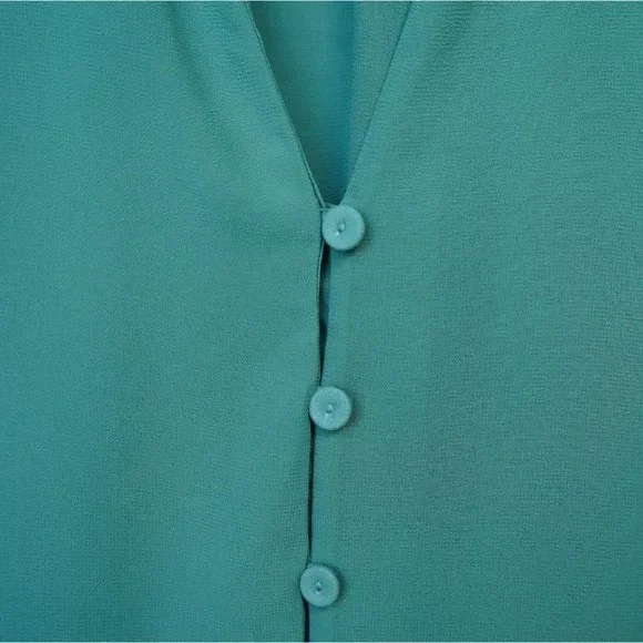 Modcloth Jade Green Sheer Chiffon Buttoned Blouse sz M - Picture 4 of 5